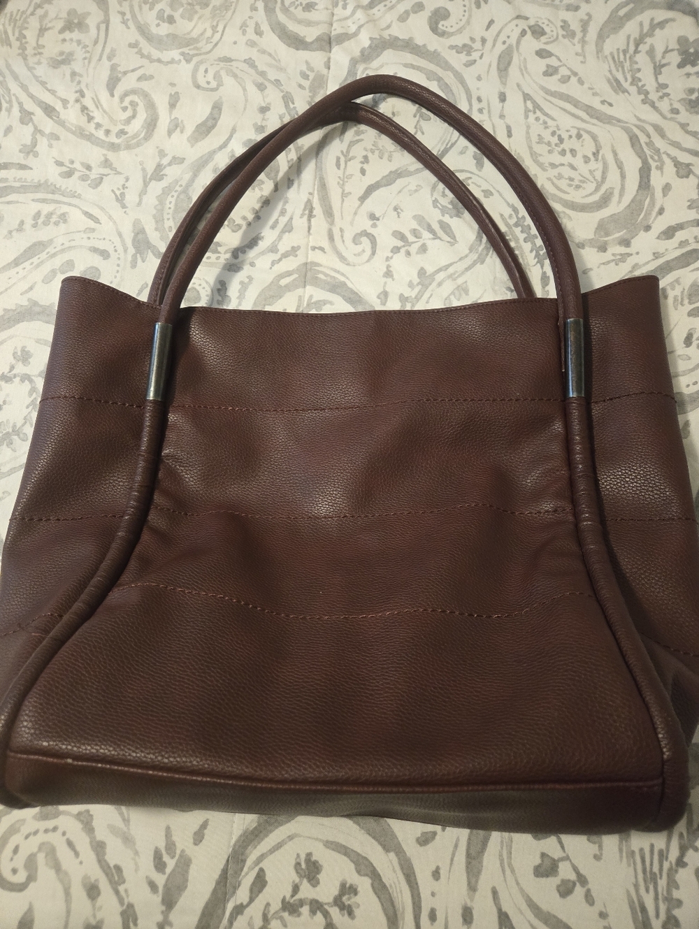Neiman Marcus Women's Burgundy Leather Tote Bag with Double Handles